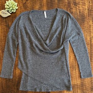 Native People | Charcoal Waffle Knit Faux Wrap Top